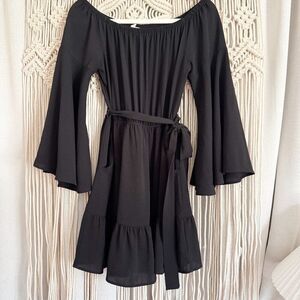 Tyche Black Mini Dress Size Small Bell Sleeves GUC